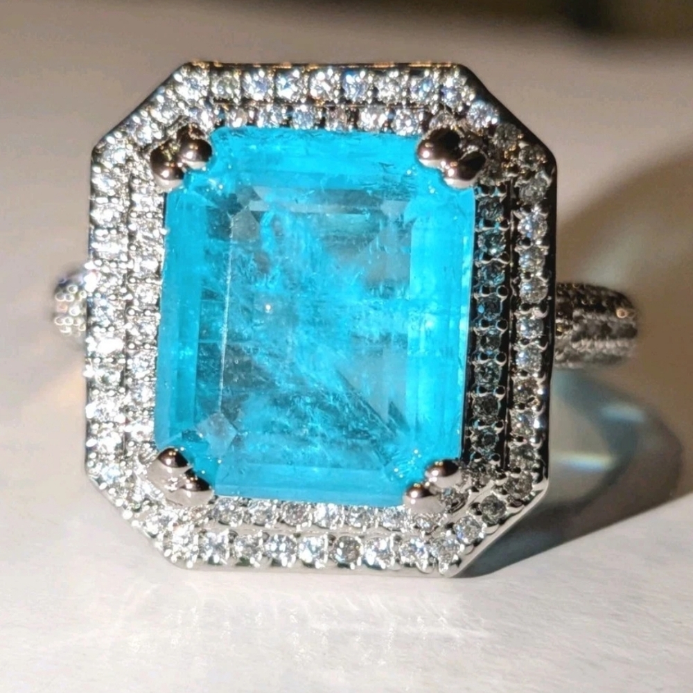 S925 6 Ct Shimmering Natural Aragonite Engagement Ring For Women Sz 9